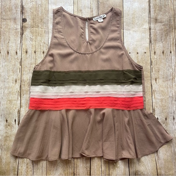 Anthropologie Tops - 🍁 Anthropologie Double Zero Tan Cream Pink Striped Peplum Tank | M